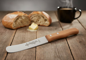 Buckelsmesser Trumpf-As  – Frühstücksmesser Solingen extra scharf rostfrei 22,5 cm Brötchenmesser Buche