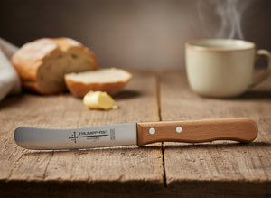 Buckelsmesser Trumpf-As  – Frühstücksmesser Solingen extra scharf rostfrei 22,5 cm Brötchenmesser Buche
