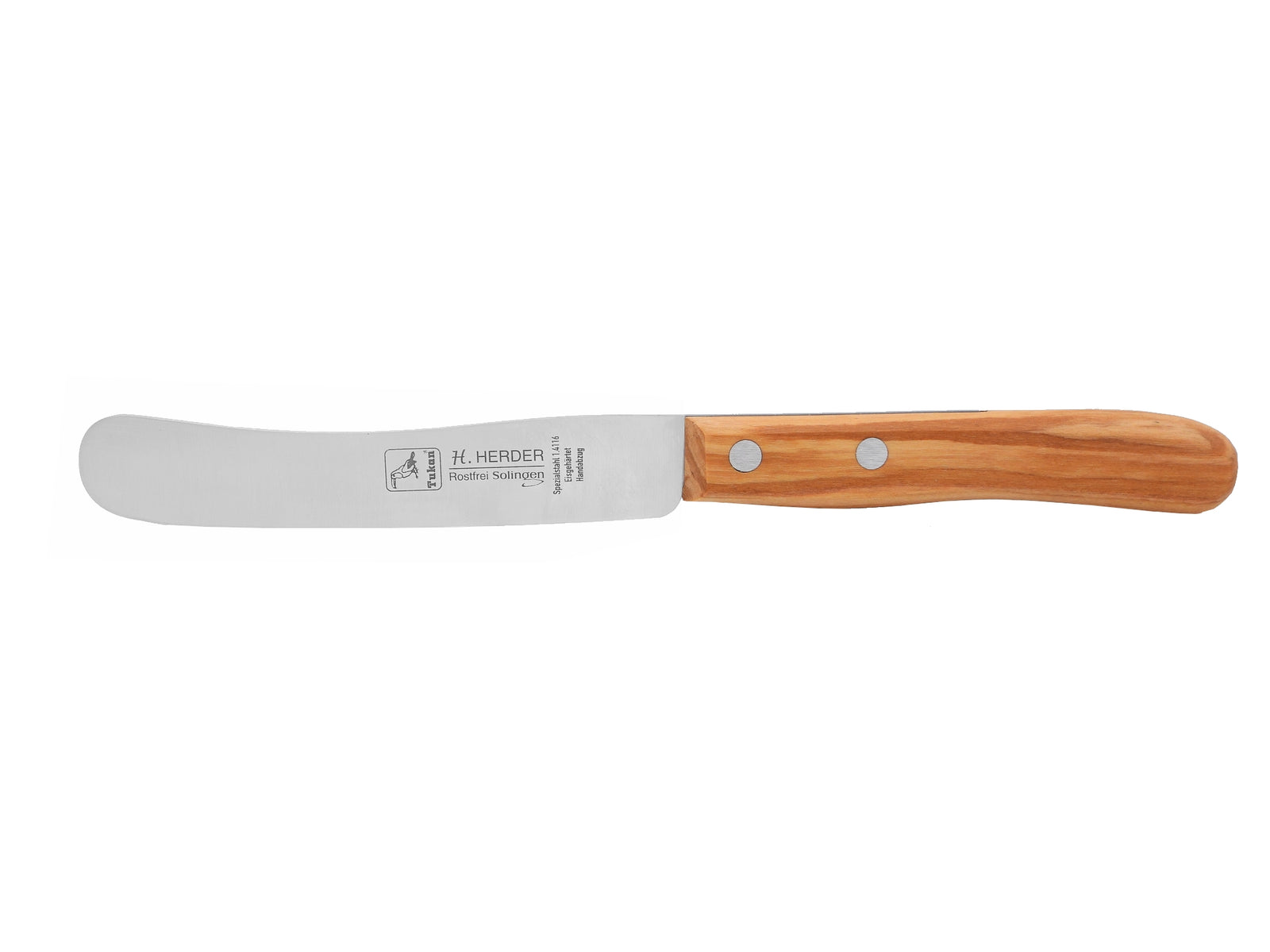 Buckelsmesser H. Herder – Frühstücksmesser Solingen extra scharf rostfrei 20,5 cm Brötchenmesser Olive