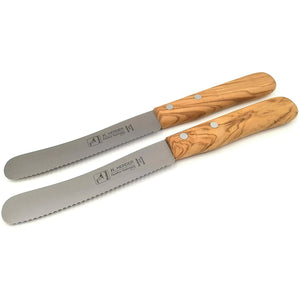 2 H. Herder Solingen Frühstücksmesser Buckelsmesser 22cm Wellenschliff rostfrei Olive