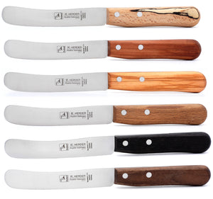 6 Solinger Buckelsmesser im Set 6 verschiedene Hölzer Brötchenmesser Solingen Herder / Frühstücksmesser