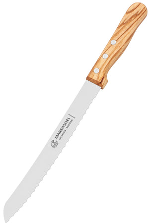 Original Solinger Brotmesser von Marsvogel 33cm rostfrei Wellenschliff mit edlem Oliven-Holzgriff