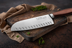 Santoku Kochmesser geschmiedet H. Herder Solingen 30cm Pflaume extra scharfer Handabzug rostfrei