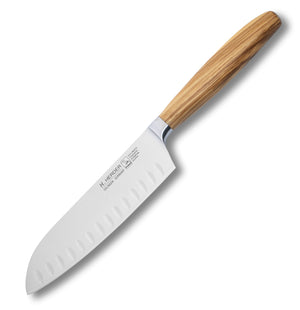 Santoku Kochmesser geschmiedet H. Herder Solingen 30cm Olive extra scharfer Handabzug rostfrei