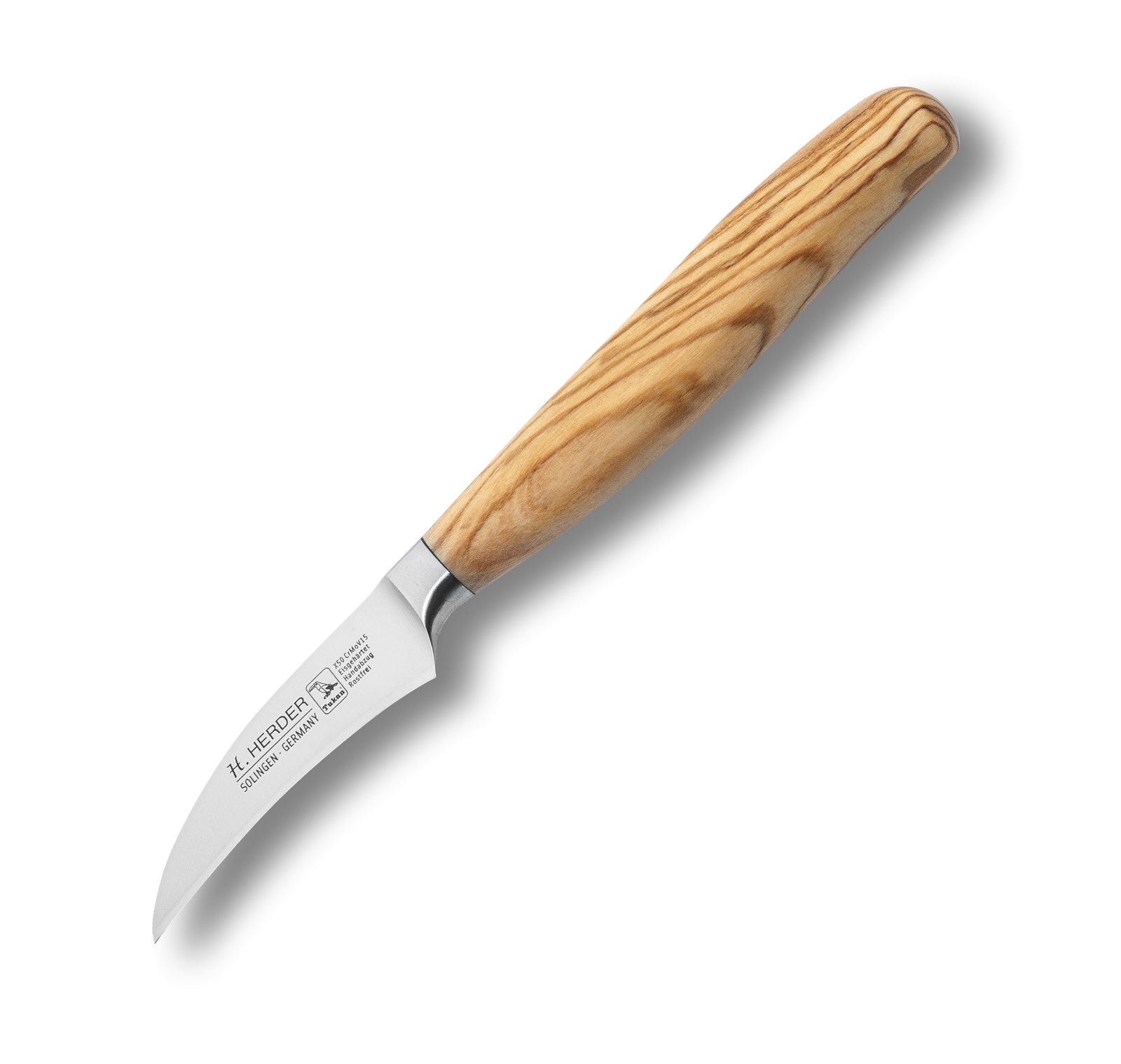 Schälmesser geschmiedet H. Herder Solingen 19cm Olive extra scharfer Handabzug rostfrei