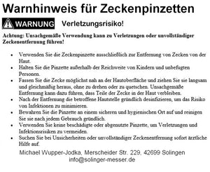 Original Zeckenpinzette Zeckenentferner Edelstahl Pinzecke Zeckenhaken Zeckenzange