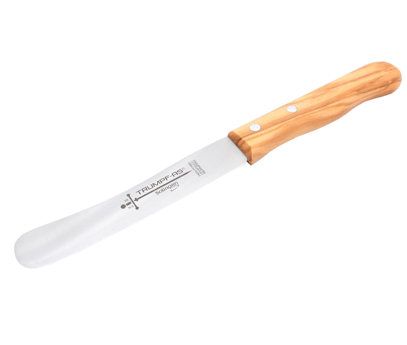 Buckelsmesser Trumpf-As  – Frühstücksmesser Solingen extra scharf rostfrei 22,5 cm Brötchenmesser Olive