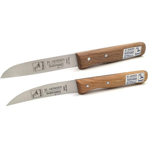 H.Herder Solingen 2 Küchenmesser / Schälmesser 17,2/17cm  Gußstahl nicht rostfrei Buche