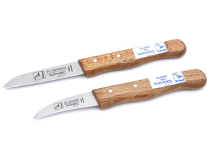 H.Herder 2 Solinger Küchenmesser / Schälmesser 16/15,5cm  Gußstahl nicht rostfrei Buche