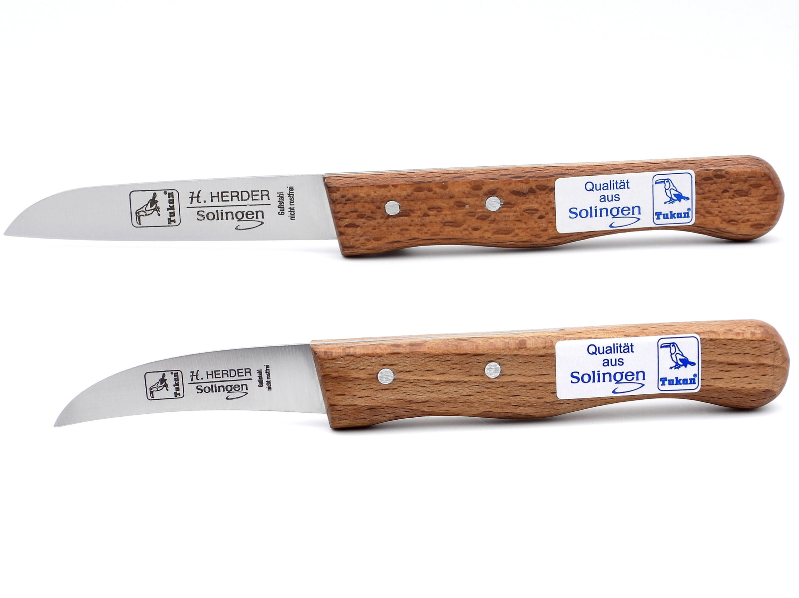 H.Herder 2 Solinger Küchenmesser / Schälmesser 16/15,5cm  Gußstahl nicht rostfrei Buche