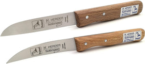 H.Herder Solingen 2 Küchenmesser / Schälmesser 17,2/17cm  Gußstahl nicht rostfrei Buche