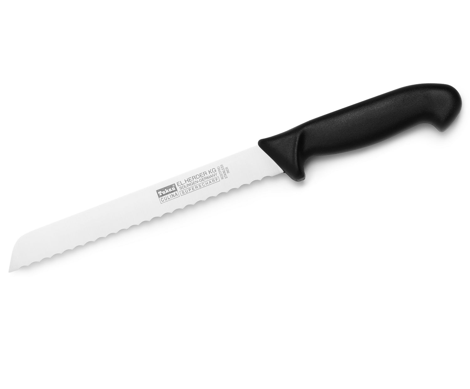 EL. Herder Solingen Brotmesser 33,5cm Wellenschliff Spezialstahl rostfrei schwarz