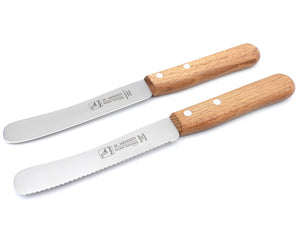 2 Solinger Buckelsmesser H. Herder Solingen Frühstücksmesser Brötchenmesser rostfrei Buche 1 mit Wellenschliff - 1 ohne