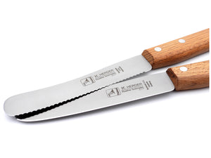 2 Solinger Buckelsmesser H. Herder Solingen Frühstücksmesser Brötchenmesser rostfrei Buche 1 mit Wellenschliff - 1 ohne