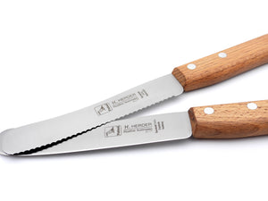 2 Solinger Buckelsmesser H. Herder Solingen Frühstücksmesser Brötchenmesser rostfrei Buche 1 mit Wellenschliff - 1 ohne