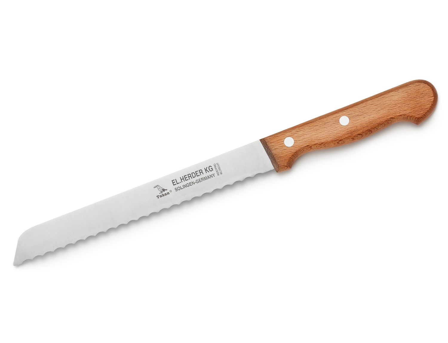 EL. Herder Solingen Brotmesser 32cm Wellenschliff  Spezialstahl rostfrei Buche