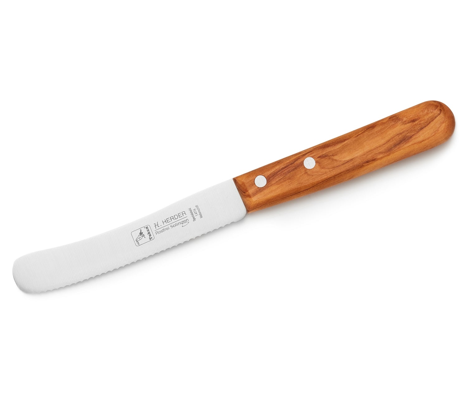 H. Herder Solingen Frühstücksmesser Buckelsmesser 22cm Wellenschliff rostfrei Olive