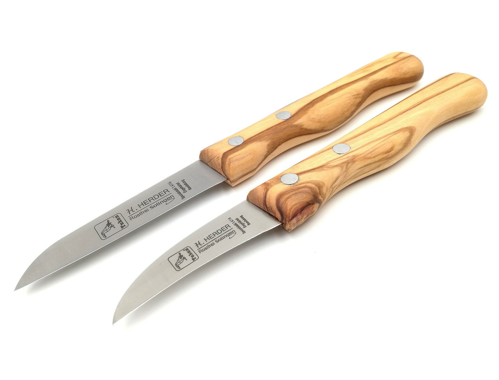 H.Herder Solingen 2 Küchenmesser / Schälmesser 17,5/15,8cm  Spezialstahl rostfrei Olive