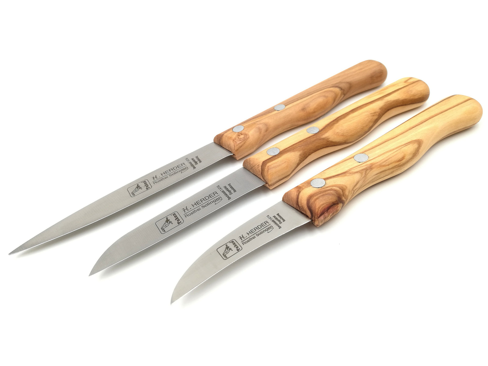 H.Herder Solingen 3 Küchenmesser / Schälmesser / Mittelspitz  Spezialstahl rostfrei Olive