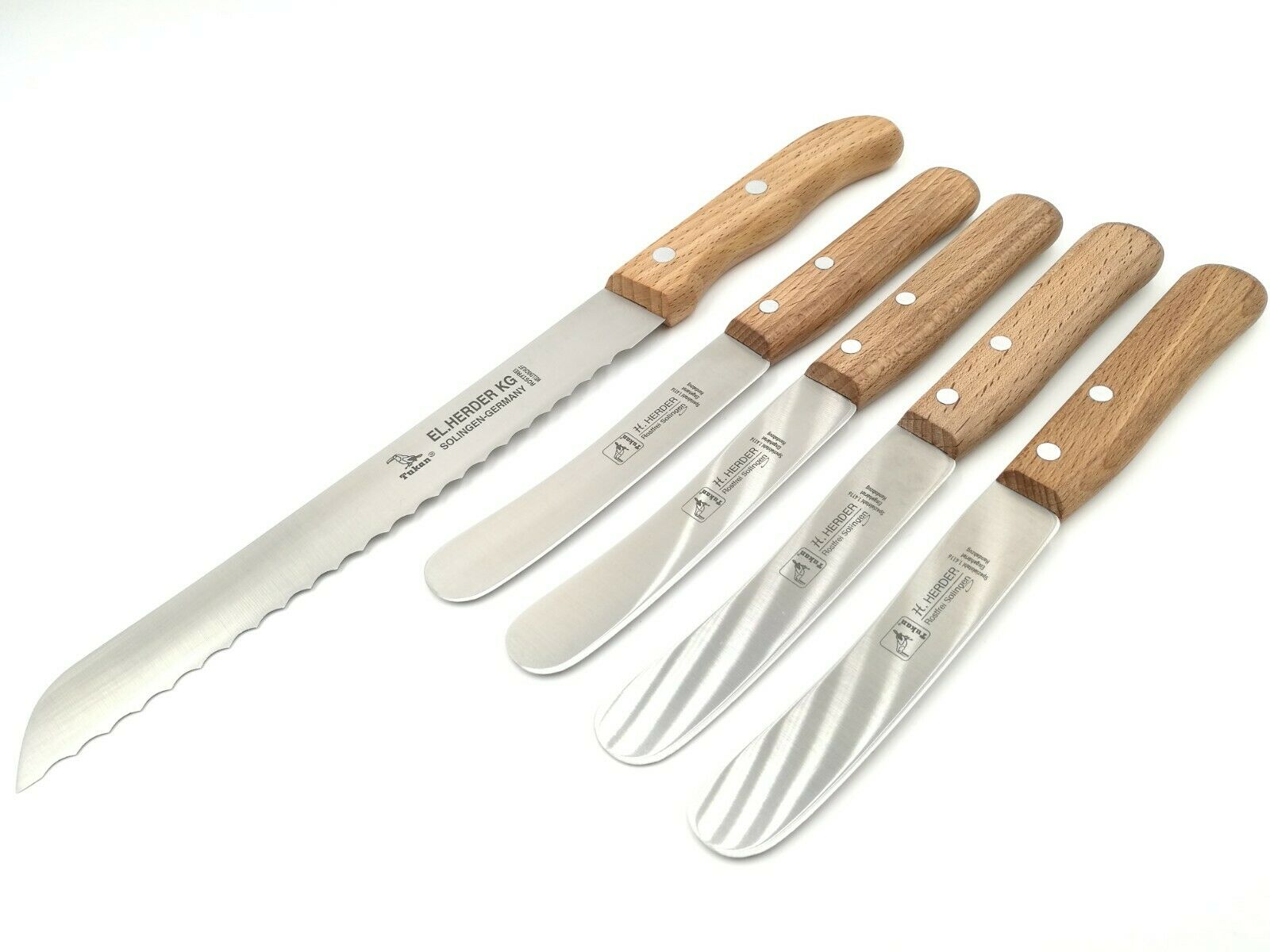 5 Herder Solingen Brotmesser / Buckelsmesser Frühstücksmesser rostfrei Buche