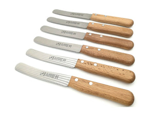 6 H. Herder Solingen Frühstücksmesser Buckelsmesser 22cm  Wellenschliff rostfrei Buche