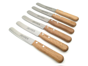 6 H. Herder Solingen Frühstücksmesser Buckelsmesser 22cm  Wellenschliff rostfrei Buche