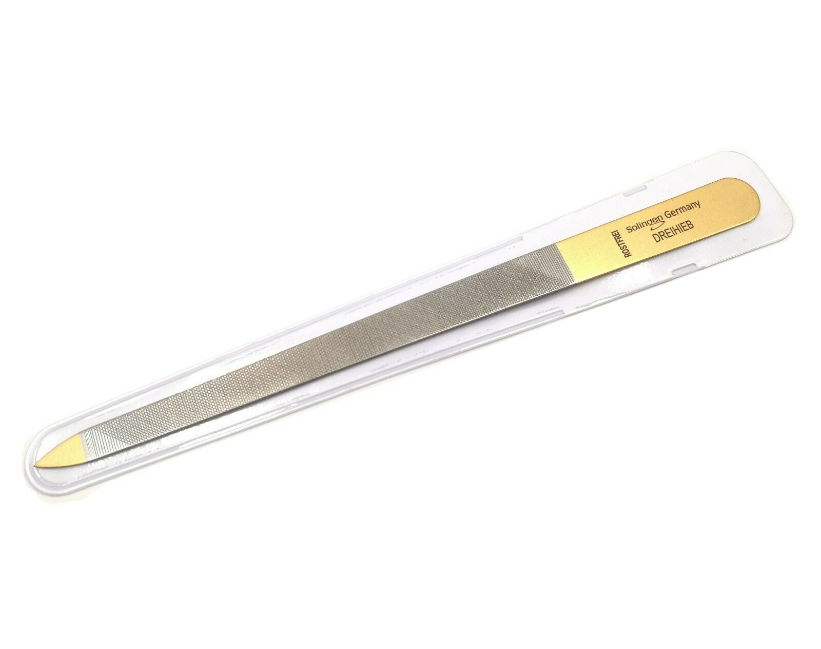 Profi Nagelfeile Solingen Dreihieb Metallfeile mit 999 Gold 24K 18cm Edelstahl