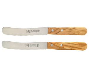 2 H. Herder Solingen Frühstücksmesser Buckelsmesser 22cm Wellenschliff rostfrei Olive