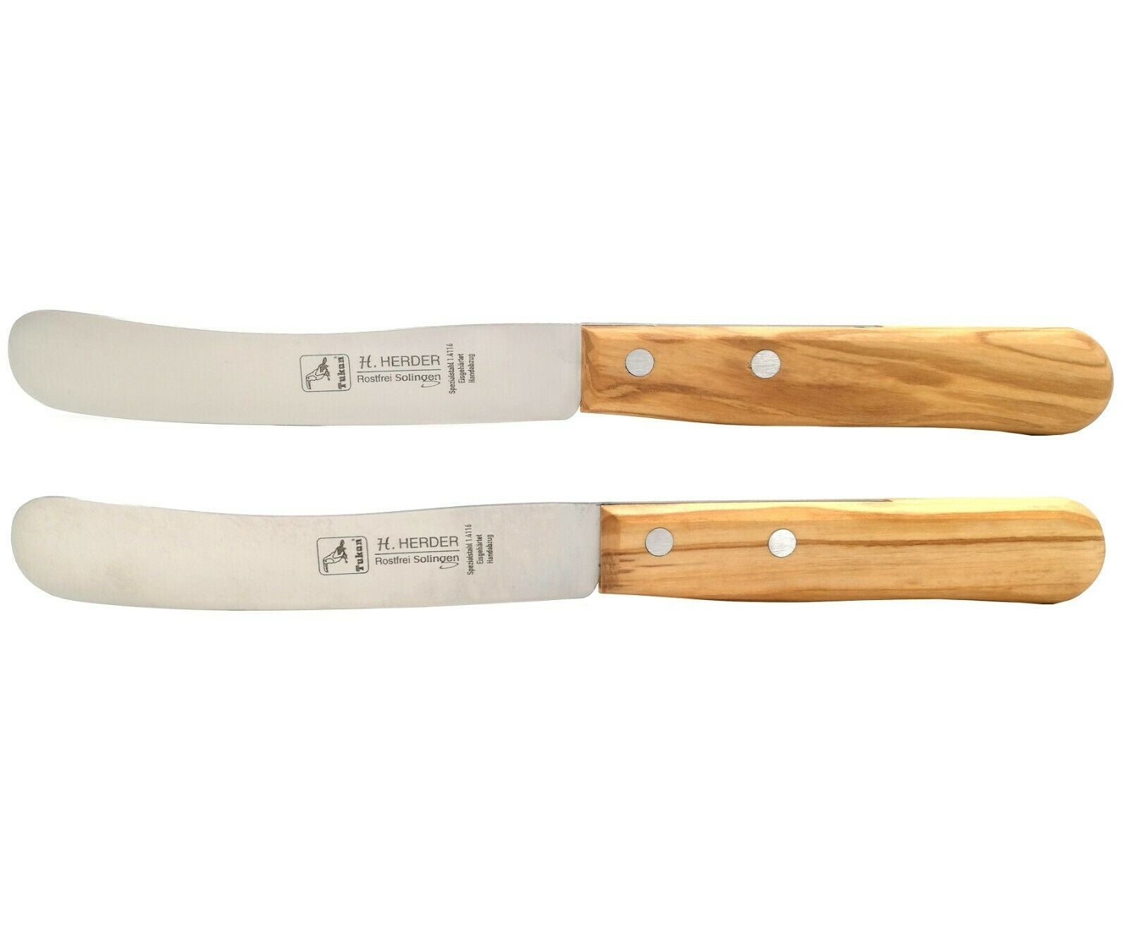 2 H. Herder Solingen Frühstücksmesser Buckelsmesser 22cm rostfrei Olive