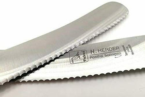H. Herder Solingen Buckelsmesser Frühstücksmesser 22cm Wellenschliff rostfrei Olive