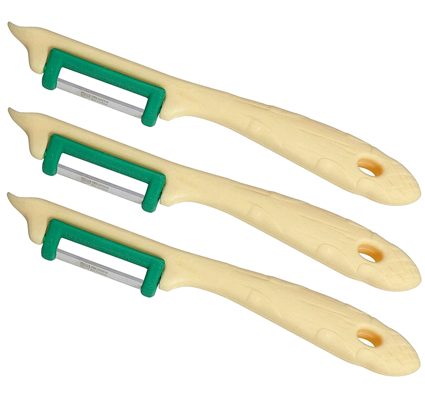3 Solinger Sparschäler für Rechts- und Linkshänder Kunststoff extra scharf Spargelmesser